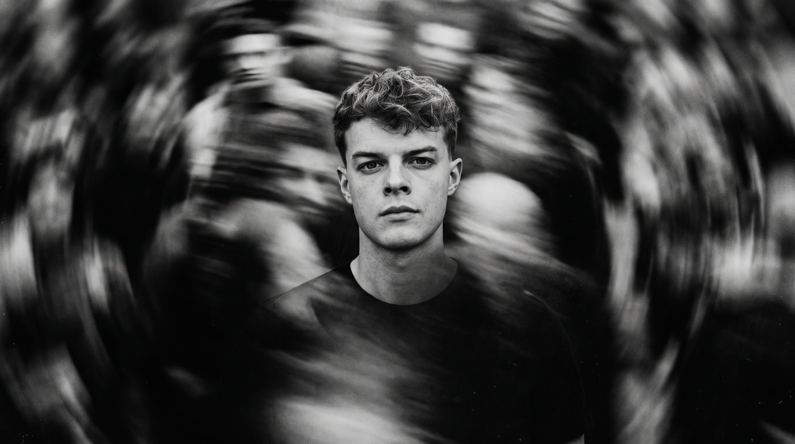NATHN portrait, black and white, motion blur